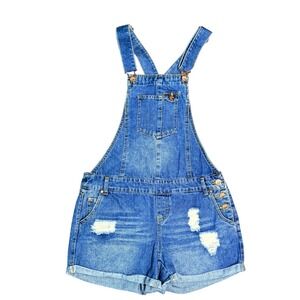 Ci Sono‎ Denim Collection Shortalls Women M Blue Jean  Denim Bib Overalls Shorts